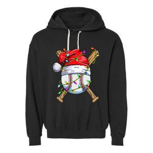 Santa Sports Design For Christmas Baseball Player Garment-Dyed Fleece Hoodie