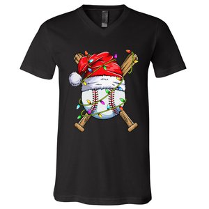 Santa Sports Design For Christmas Baseball Player V-Neck T-Shirt