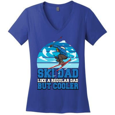 Skiing Ski Dad Like A Regular Dad But Cooler Father Winter Gift Women's V-Neck T-Shirt