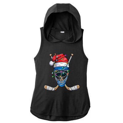 Santa Sports Design Christmas Hockey Player Gift Ladies PosiCharge Tri-Blend Wicking Draft Hoodie Tank