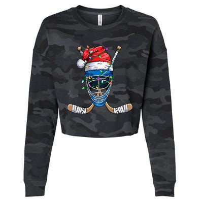 Santa Sports Design Christmas Hockey Player Gift Cropped Pullover Crew