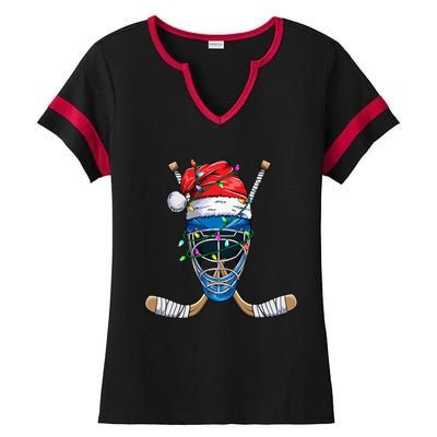 Santa Sports Design Christmas Hockey Player Gift Ladies Halftime Notch Neck Tee