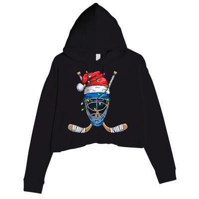 Santa Sports Design Christmas Hockey Player Gift Crop Fleece Hoodie