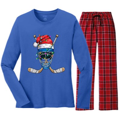 Santa Sports Design Christmas Hockey Player Gift Women's Long Sleeve Flannel Pajama Set 