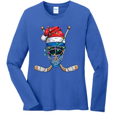 Santa Sports Design Christmas Hockey Player Gift Ladies Long Sleeve Shirt