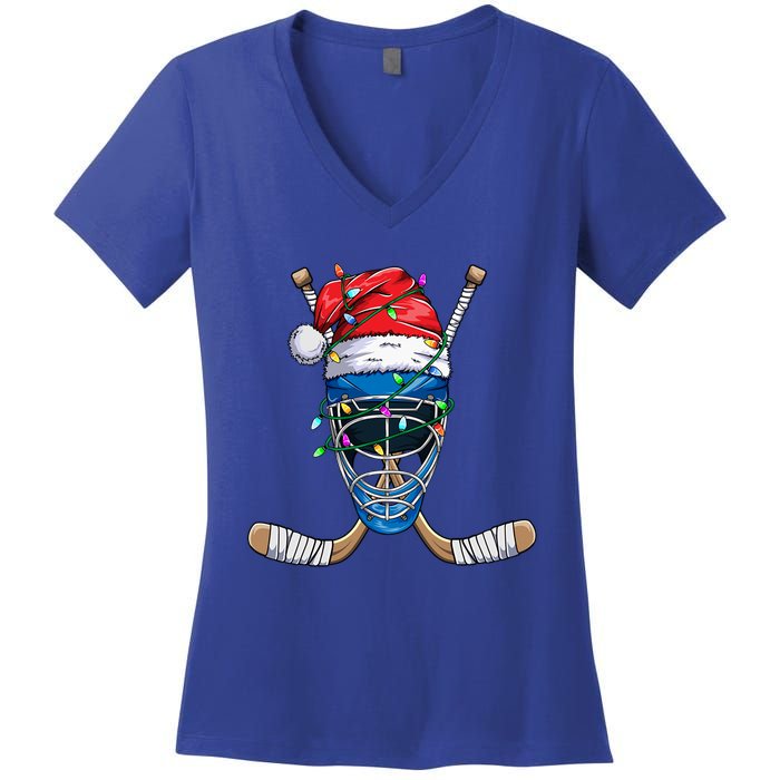 Santa Sports Design Christmas Hockey Player Gift Women's V-Neck T-Shirt