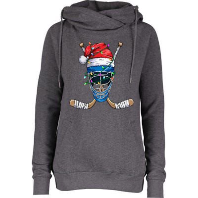 Santa Sports Design Christmas Hockey Player Gift Womens Funnel Neck Pullover Hood