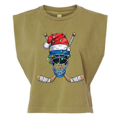 Santa Sports Design Christmas Hockey Player Gift Garment-Dyed Women's Muscle Tee