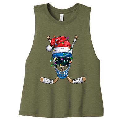 Santa Sports Design Christmas Hockey Player Gift Women's Racerback Cropped Tank