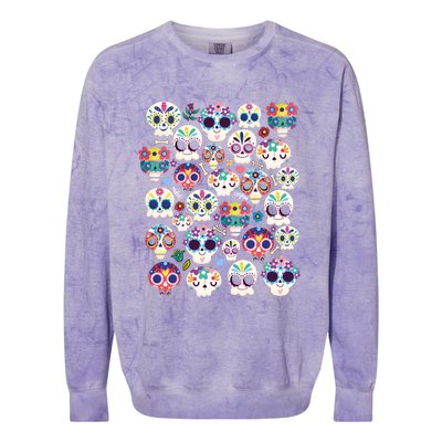 Sugar Skull Dia De Los Muertos Funny Day Of The Dead Kids Colorblast Crewneck Sweatshirt