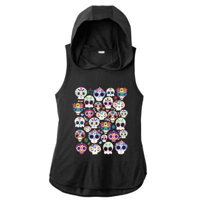 Sugar Skull Dia De Los Muertos Funny Day Of The Dead Kids Ladies PosiCharge Tri-Blend Wicking Draft Hoodie Tank