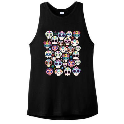 Sugar Skull Dia De Los Muertos Funny Day Of The Dead Kids Ladies PosiCharge Tri-Blend Wicking Tank