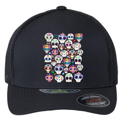 Sugar Skull Dia De Los Muertos Funny Day Of The Dead Kids Flexfit Unipanel Trucker Cap