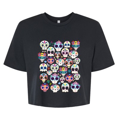 Sugar Skull Dia De Los Muertos Funny Day Of The Dead Kids Bella+Canvas Jersey Crop Tee