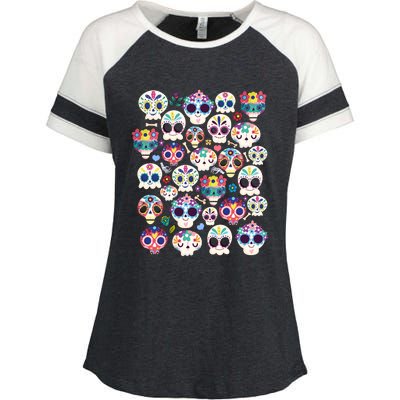 Sugar Skull Dia De Los Muertos Funny Day Of The Dead Kids Enza Ladies Jersey Colorblock Tee