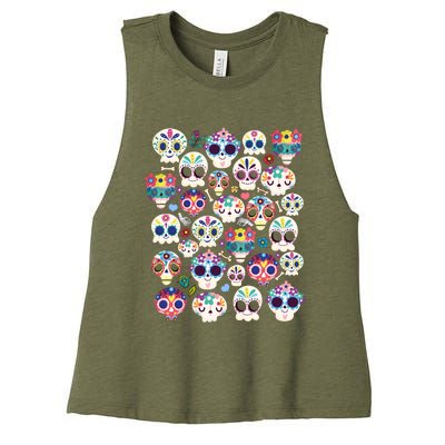 Sugar Skull Dia De Los Muertos Funny Day Of The Dead Kids Women's Racerback Cropped Tank