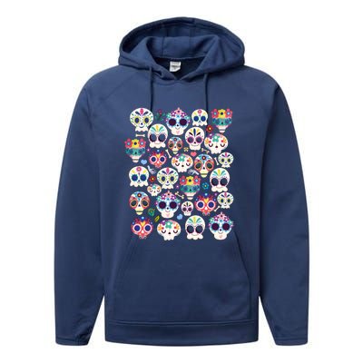 Sugar Skull Dia De Los Muertos Funny Day Of The Dead Kids Performance Fleece Hoodie