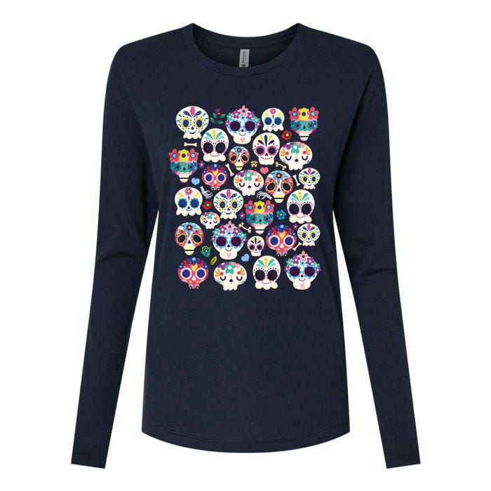 Sugar Skull Dia De Los Muertos Funny Day Of The Dead Kids Womens Cotton Relaxed Long Sleeve T-Shirt