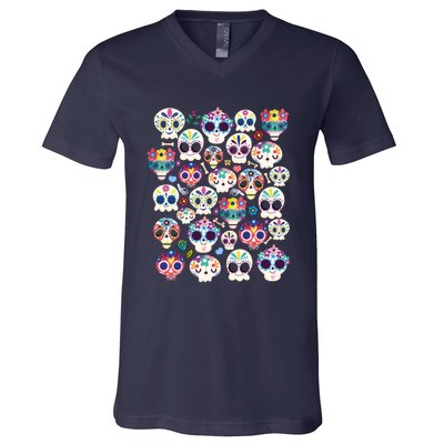 Sugar Skull Dia De Los Muertos Funny Day Of The Dead Kids V-Neck T-Shirt