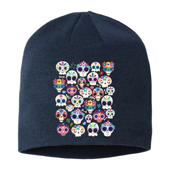 Sugar Skull Dia De Los Muertos Funny Day Of The Dead Kids Sustainable Beanie