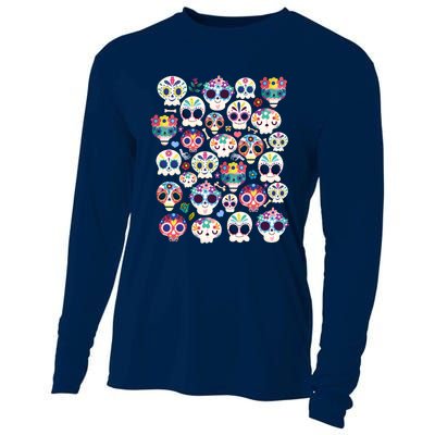 Sugar Skull Dia De Los Muertos Funny Day Of The Dead Kids Cooling Performance Long Sleeve Crew