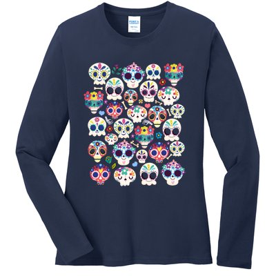 Sugar Skull Dia De Los Muertos Funny Day Of The Dead Kids Ladies Long Sleeve Shirt