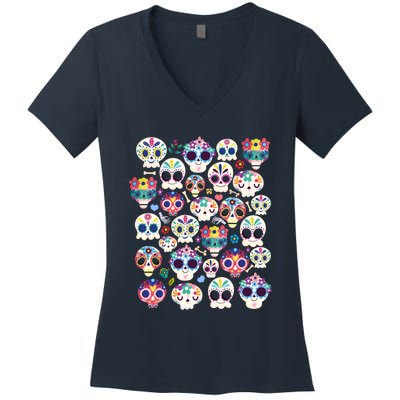 Sugar Skull Dia De Los Muertos Funny Day Of The Dead Kids Women's V-Neck T-Shirt