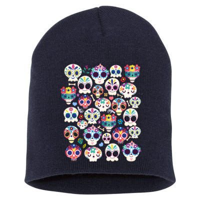 Sugar Skull Dia De Los Muertos Funny Day Of The Dead Kids Short Acrylic Beanie