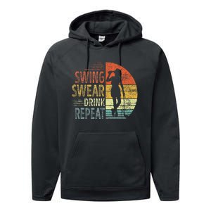 Swing Swear Drink Repeat Love Golf Golfer Women Girl Performance Fleece Hoodie