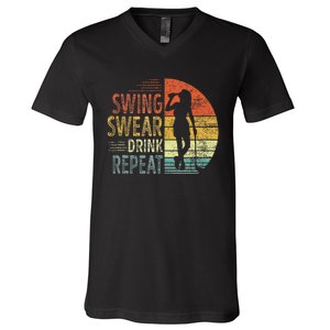 Swing Swear Drink Repeat Love Golf Golfer Women Girl V-Neck T-Shirt