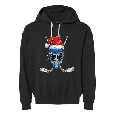 Santa Sports Design For Christmas Hockey Player Garment-Dyed Fleece Hoodie