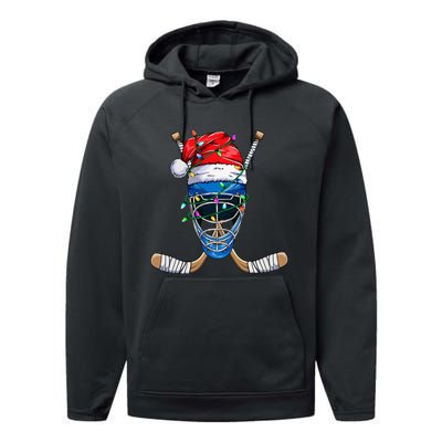 Santa Sports Design For Christmas Hockey Player Performance Fleece Hoodie