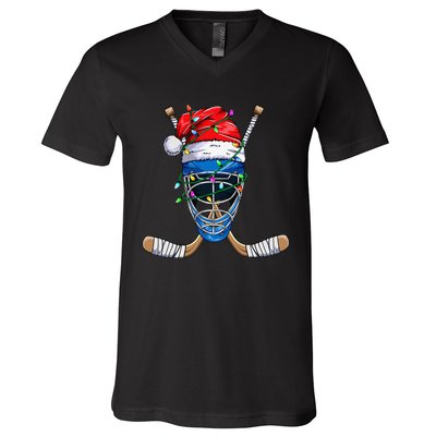 Santa Sports Design For Christmas Hockey Player V-Neck T-Shirt