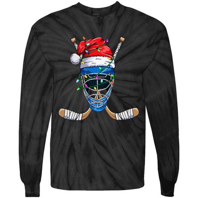 Santa Sports Design For Christmas Hockey Player Tie-Dye Long Sleeve Shirt