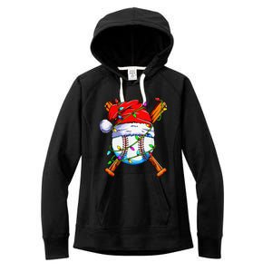 Santa Sports Design For Christmas Baseball Player Women's Fleece Hoodie