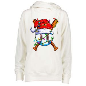 Santa Sports Design For Christmas Baseball Player Womens Funnel Neck Pullover Hood