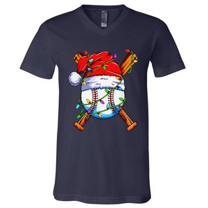 Santa Sports Design For Christmas Baseball Player V-Neck T-Shirt