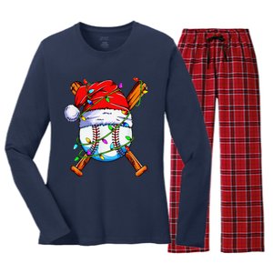 Santa Sports Design For Christmas Baseball Player Women's Long Sleeve Flannel Pajama Set 