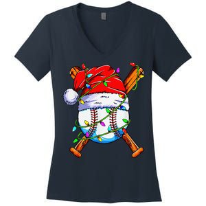 Santa Sports Design For Christmas Baseball Player Women's V-Neck T-Shirt