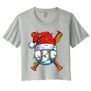 Santa Sports Design For Christmas Baseball Player Women's Crop Top Tee