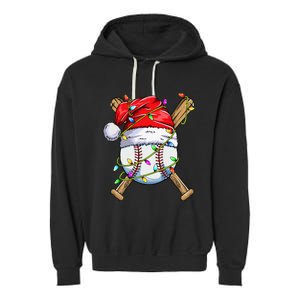 Santa Sports Design For Christmas Baseball Player Garment-Dyed Fleece Hoodie