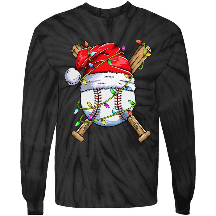 Santa Sports Design For Christmas Baseball Player Tie-Dye Long Sleeve Shirt