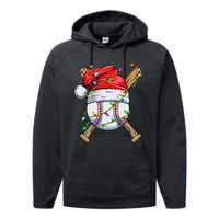 Santa Sports Design For Boy Christmas Baseball Player Performance Fleece Hoodie