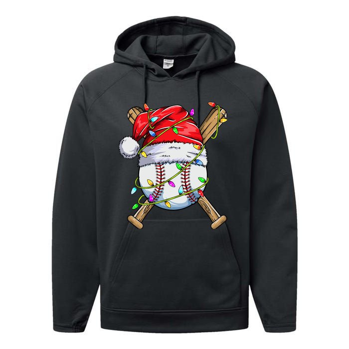 Santa Sports Design For Boy Christmas Baseball Player Performance Fleece Hoodie