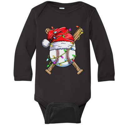 Santa Sports Design For Boy Christmas Baseball Player Baby Long Sleeve Bodysuit