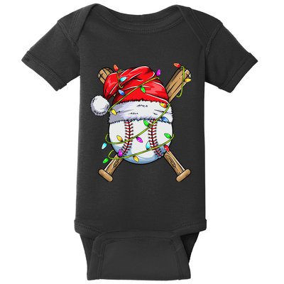 Santa Sports Design For Boy Christmas Baseball Player Baby Bodysuit