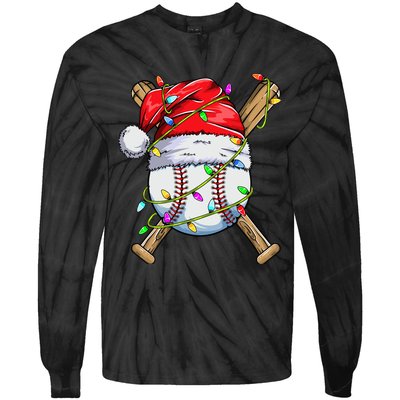 Santa Sports Design For Boy Christmas Baseball Player Tie-Dye Long Sleeve Shirt