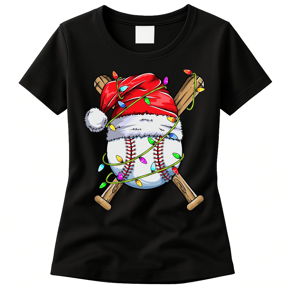 Santa Sports Design For Boy Christmas Baseball Player Womens T-Shirt