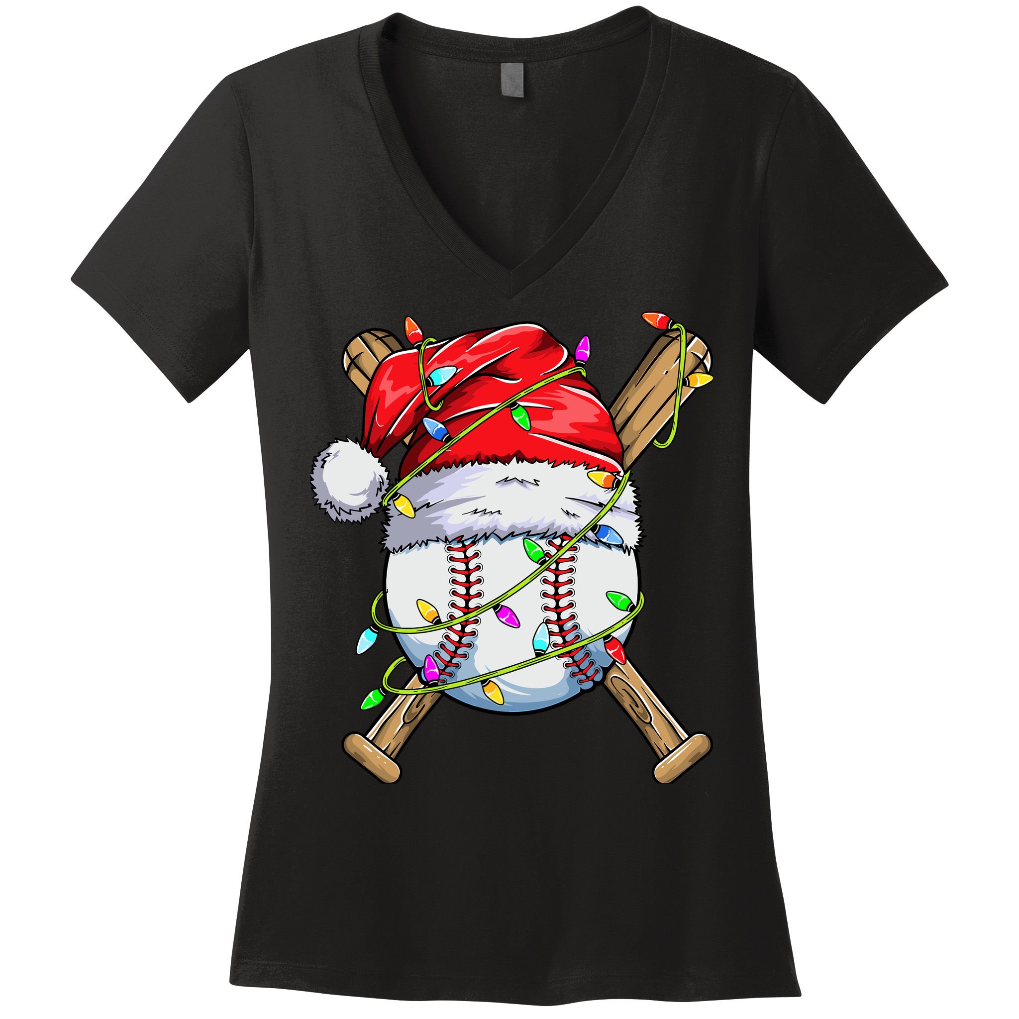 Santa Sports Design For Boy Christmas Baseball Player Women's V-Neck T-Shirt