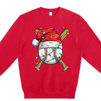 Santa Sports Design For Boy Christmas Baseball Player Premium Crewneck Sweatshirt